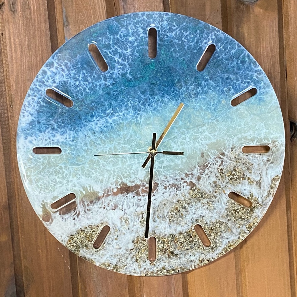 Handmade Sandy Beach Ocean Blue Resin Clock